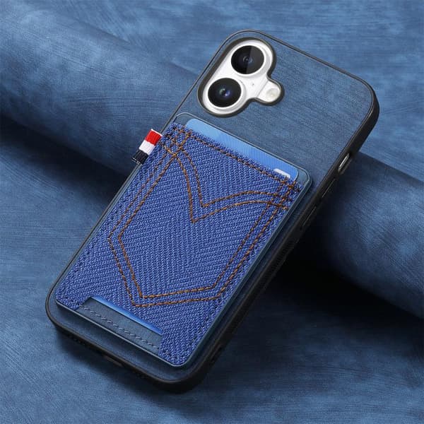 iPhone 17 Skal - Denim Textur med Kortfack Blå