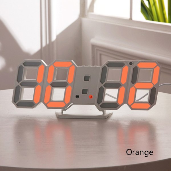 6609 3D Stereo LED-väckarklocka Vardagsrum 3D Väggklocka, Färg: Orange