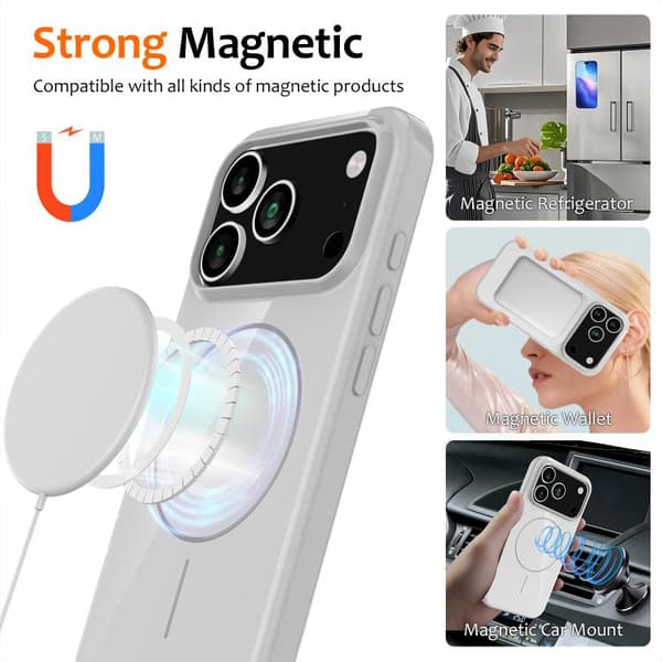 iPhone 18 Pro Max / iPhone 17 Pro Max Skal - Glansigt TPU, Stötsäker MagSafe med Lanyard Vit