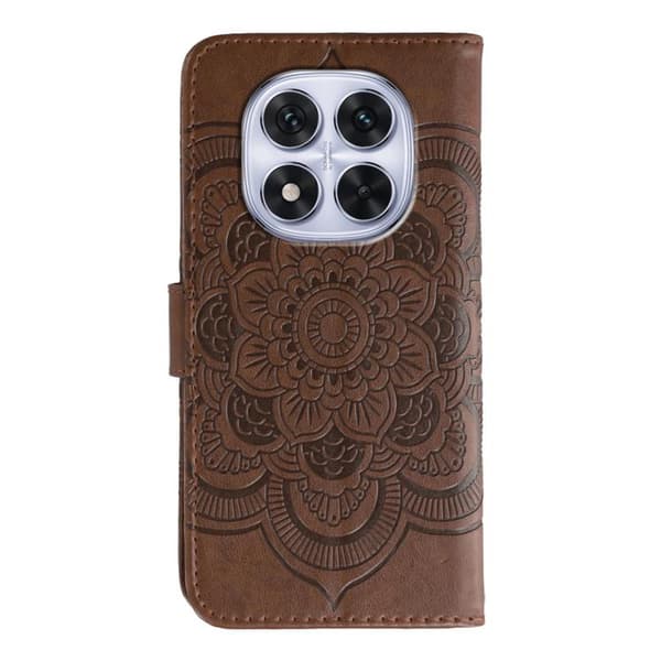 Redmi Note 14 Pro 4G/5G/Note 14 Pro+, Sol Mandala Pr präglad läderfodral Brun