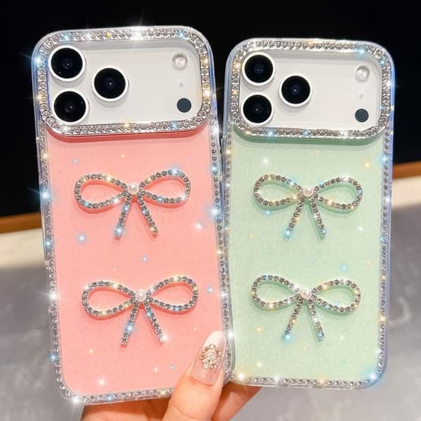 iPhone 17 Skal med Diamantglitter och Dubbel Slips, Stötsäker Ljusgrön