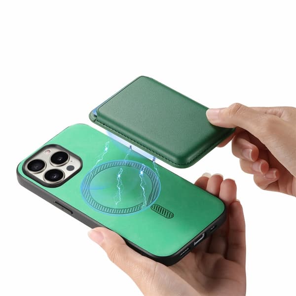iPhone 16 Pro Retro Magsafe Kortväska PU Bakskal Grön