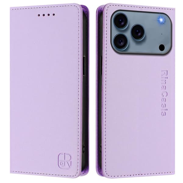 iPhone 18 Pro Max / iPhone 17 Pro Max Skal läderfodral med dubbelvikts magnetisk sug och RFID Ljuslila
