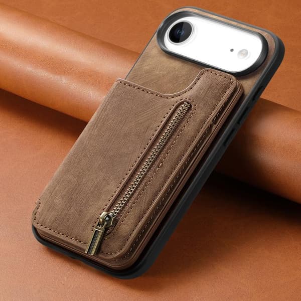 iPhone 17 Air Retro Läder Zipper Skal Brun