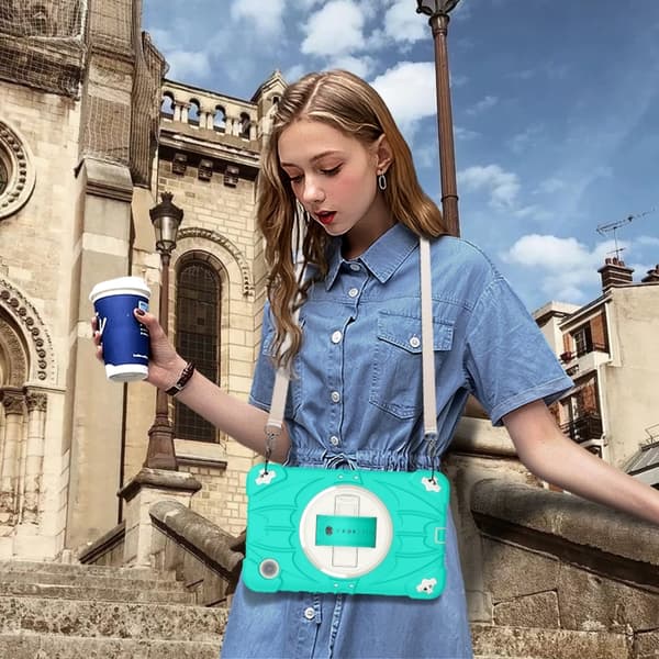 Samsung Galaxy Tab A9 / A11 Bat Hand Grip Ställ Mintgrön Vit