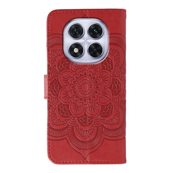 Redmi Note 14 Pro 4G/5G/Note 14 Pro+, Sol Mandala Pr präglad läderfodral Röd
