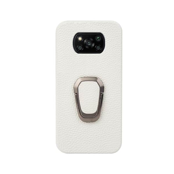 Poco X3 Pro / Poco X3 / X3 NFC - Ringhållare i äkta läder med litchi-textur Vit