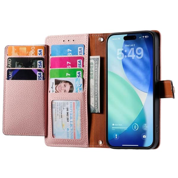 iPhone 18 Pro Max / iPhone 17 Pro Max Skal Läderfodral med Kärlek Zipper Lanyard Rosa