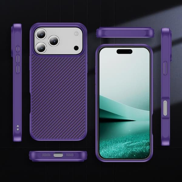 iPhone 18 Pro Max / iPhone 17 Pro Max Skal med Kolfiberstruktur och MagSafe Purpur