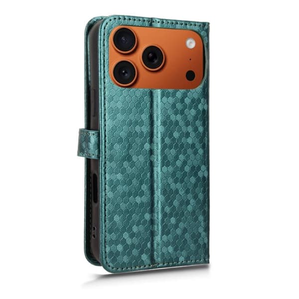 iPhone 18 Pro / iPhone 17 Pro Skal läderfodral med honungskaka pricktextur Grön