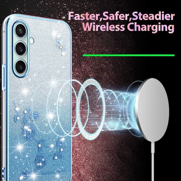 Samsung Galaxy S24 FE 5G Skal med Gradient Glittrande Blommor Blå