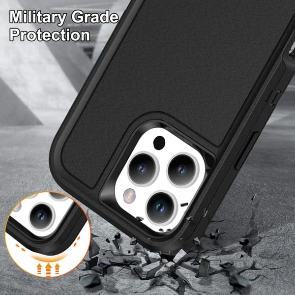 iPhone 16 Pro Max Rugged Skal PC + Silikon med Hållare Svart