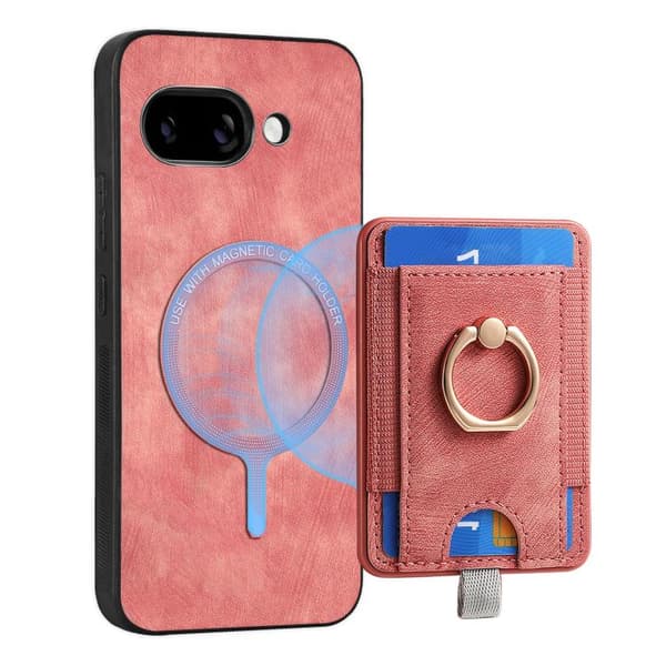 för Pixel 9a Fodral i Retro Splitbar Magnetisk Läder med Kortfack Rosa