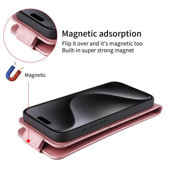 iPhone 18 Pro Max / iPhone 17 Pro Max Skal Läderfodral med Magnetisk Vertikal Flip och Spänne Roséguld
