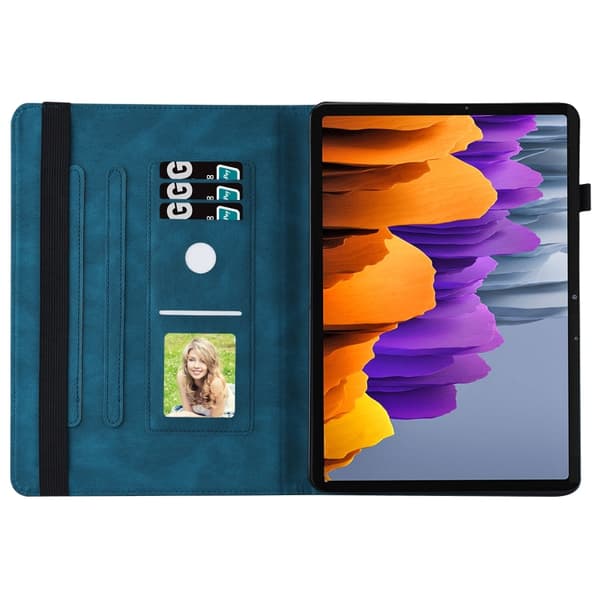 Samsung Galaxy Tab S7 T870 Stort Prägling Läderfodral Blå