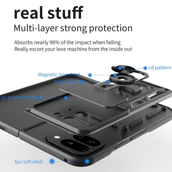 för Pixel 9 Pro Fold Skal med Glidande Kameraskydd - TPU+PC Design Guld
