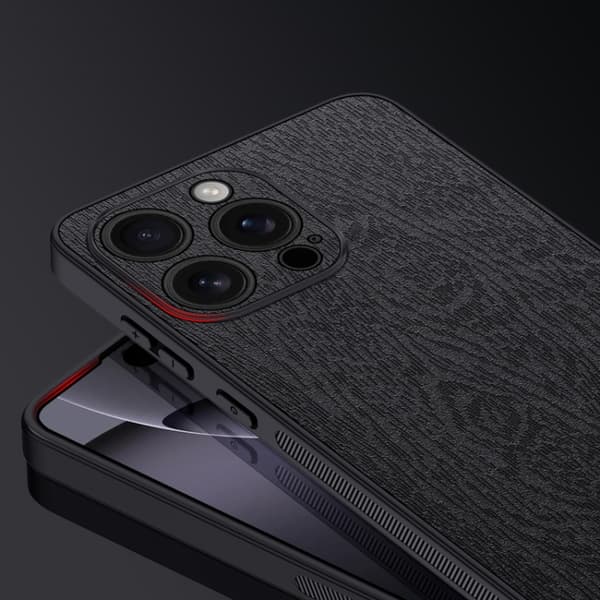 iPhone 16 Pro Tree Bark Läderfodral - Stöttålig Skal Grå