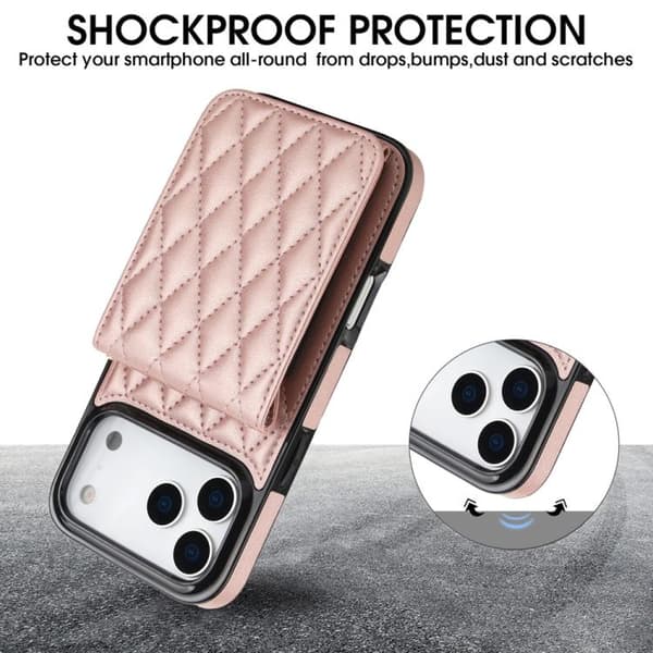 iPhone 18 Pro Max / iPhone 17 Pro Max Skal med RFID och Rhombisk Korthållare Roséguld