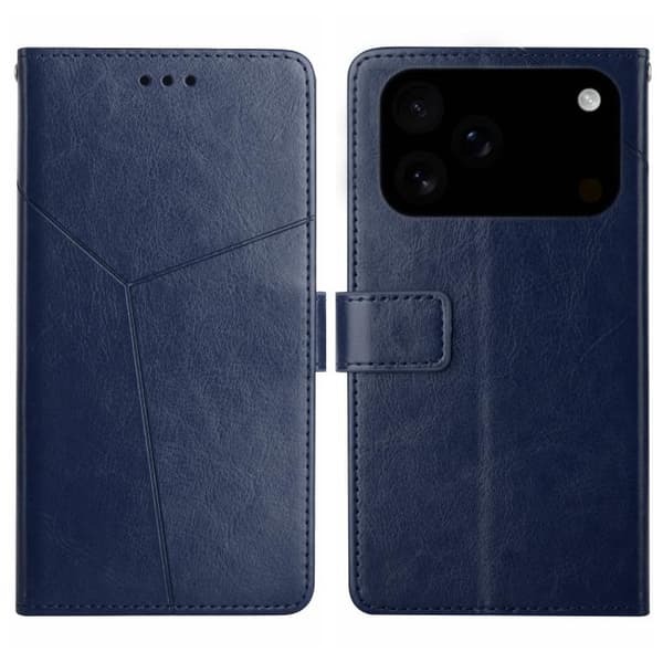 iPhone 18 Pro Max / iPhone 17 Pro Max Skal läderfodral med Y-formad mönster Blå