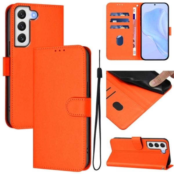 Samsung Galaxy S22+ 5G Skal i läder med lanyard, solid färg Orange