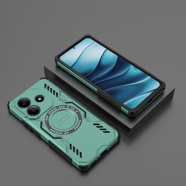 Redmi Note 14 5G - Global Butterfly Armor MagSafe Magnetisk Ring Stötsäker Mobilskal Ljusgrön