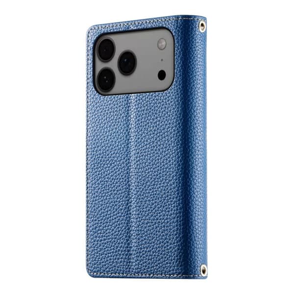 iPhone 18 Pro Max / iPhone 17 Pro Max Skal läderfodral med flerfack och dragkedja, kortrem Mörkblå