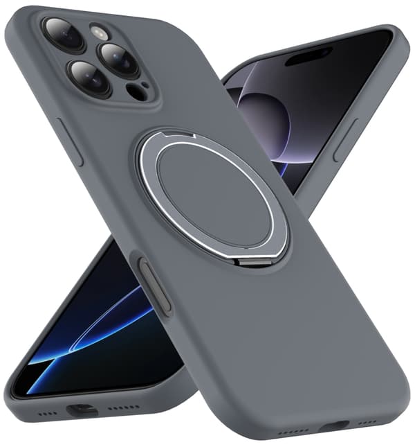 iPhone 16 Pro Max Liquid Silicone MagSafe Skal med Rotationshållare Grå