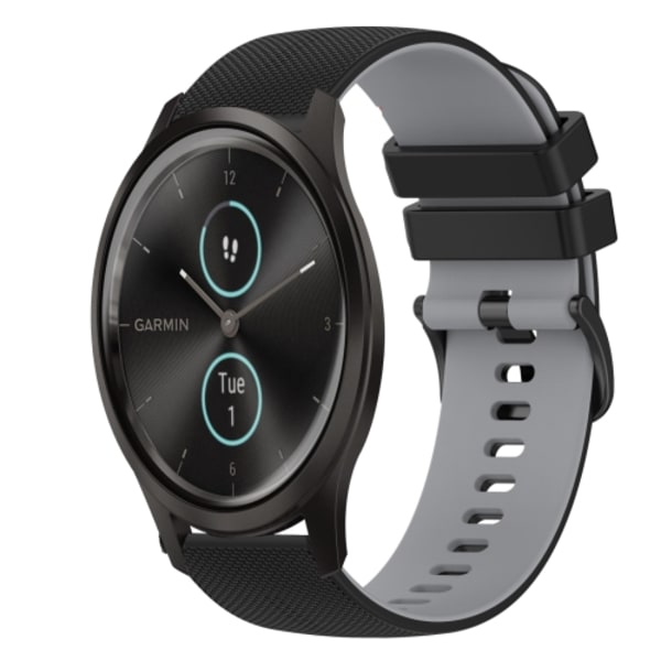 För Garmin VivoMove Style 20 mm rutigt watch i tvåfärgad silikon Black-Grey