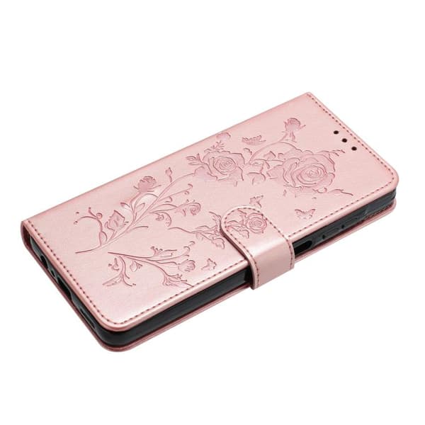 iPhone 18 Pro Max / iPhone 17 Pro Max Skal läderfodral med rosblomma präglad mönster Roséguld