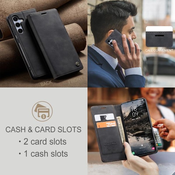 Samsung Galaxy S25 5G Skal CaseMe 013 Multifunktionell Horisontell Flip Läder Svart