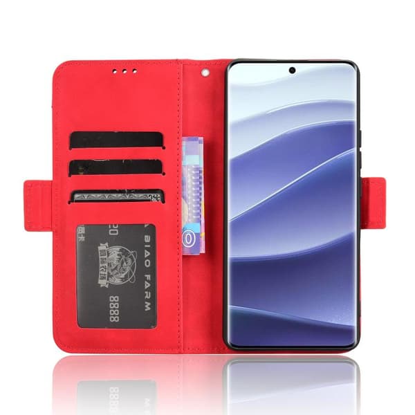 Redmi Note 14 Pro+ 5G - Läderfodral med Kalvskinnsstruktur och Kortfack Röd