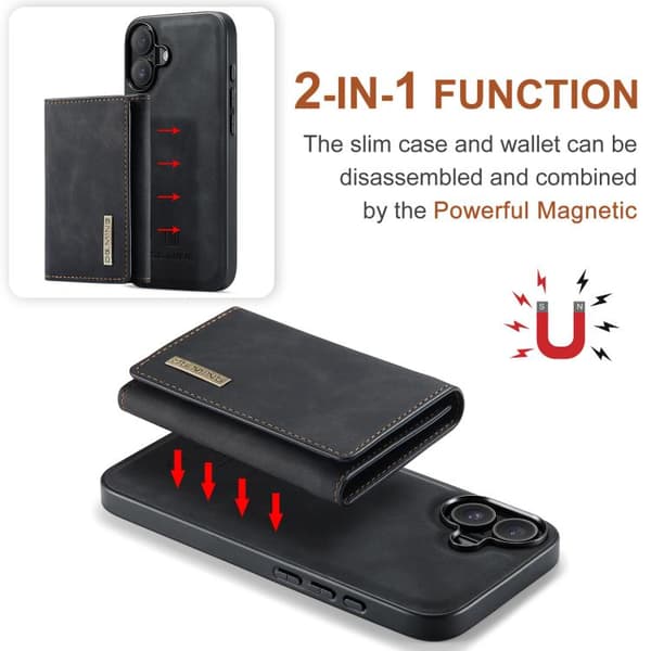 iPhone 17 Skal läderfodral DG.MING M1 Series 3-Fold Multi Card Wallet Svart