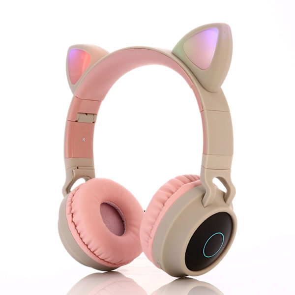 BT028C Söta Kattöron Bluetooth 5.0 Hörlurar Vikbara On-Ear Stereo Trådlöst Headset Hörlurar med Mikrofon / LED-ljus / FM-radio / TF-kort grå