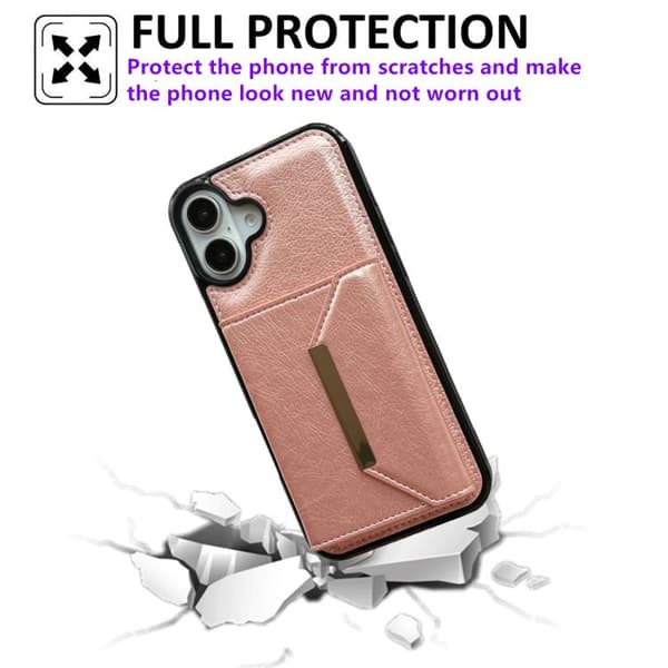 iPhone 17 Skal med Solid Färg och Metallspänne för Kortfack Roséguld