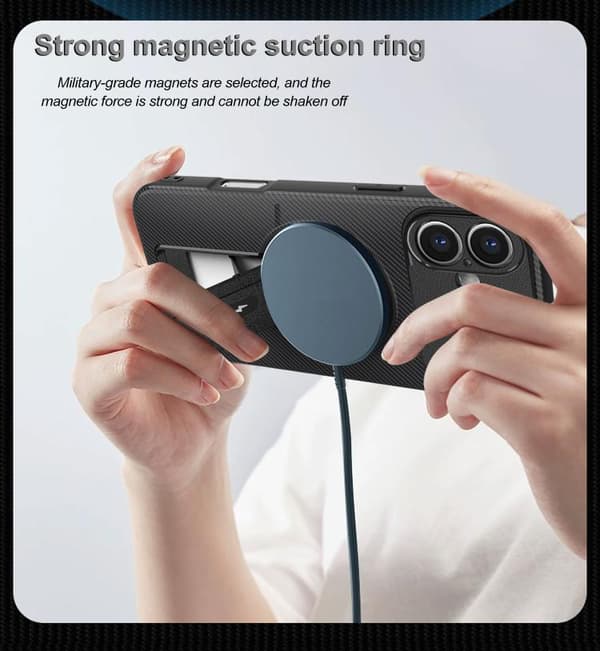 iPhone 17 Skal - Kolfibertextur med MagSafe och Hållare Grå