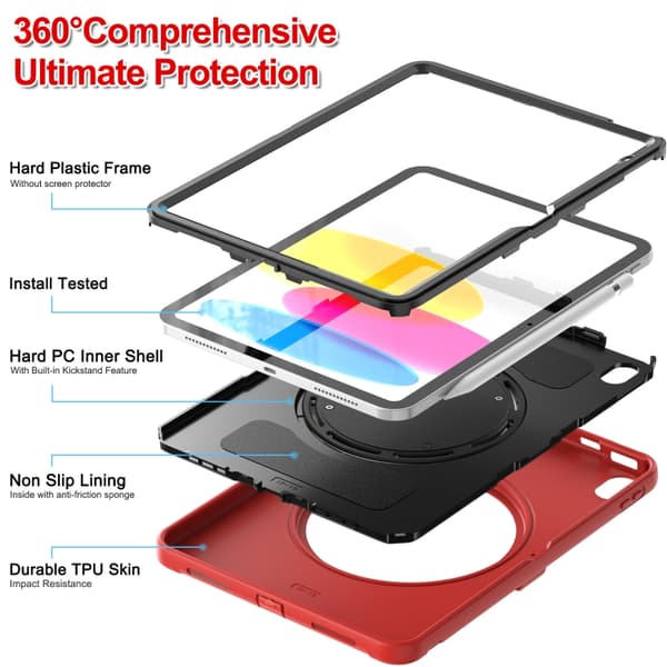 iPad 11 11:e generation / 10.9 10:e generation 2022/2025 Shockproof TPU + PC Skyddande Skal Röd