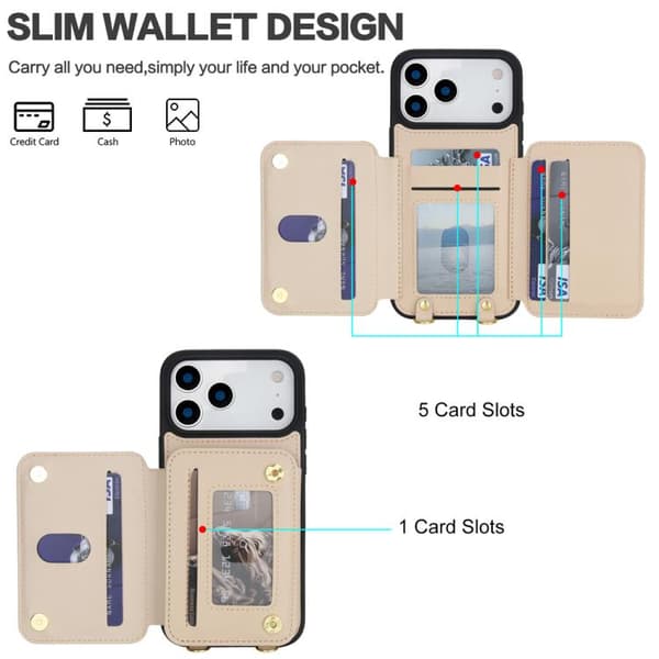 iPhone 18 Pro Max / iPhone 17 Pro Max Skal med Zipper och Dubbel Lanyard Aprikos