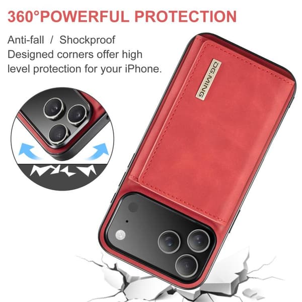 iPhone 18 Pro / iPhone 17 Pro Skal läderfodral DG.MING M1 Series 3-Faldig Multi Card Wallet Röd
