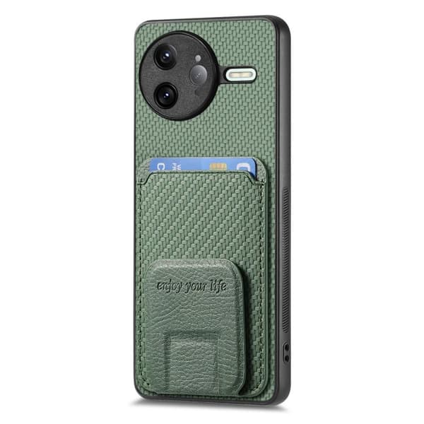 Redmi K80 Pro / Poco F7 Ultra - Kolfiber Kortväska med Fällbart Ställ Grön