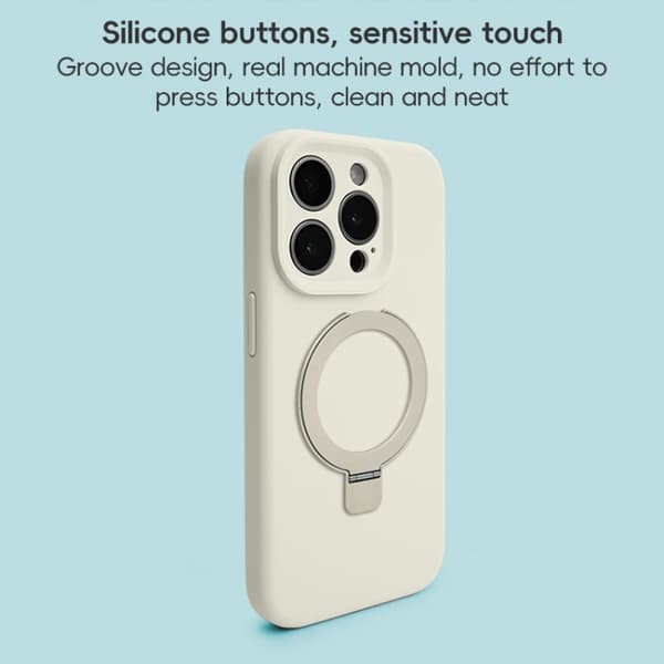 iPhone 16 Pro Precision Hole Liquid Silicone MagSafe Metallring Hållare Skal Vit