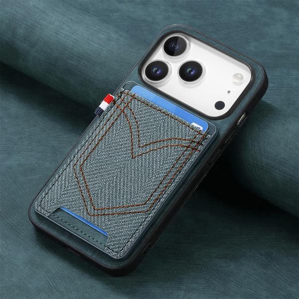 iPhone 17 Pro Max Skal - denimtextur med kortfack Grön