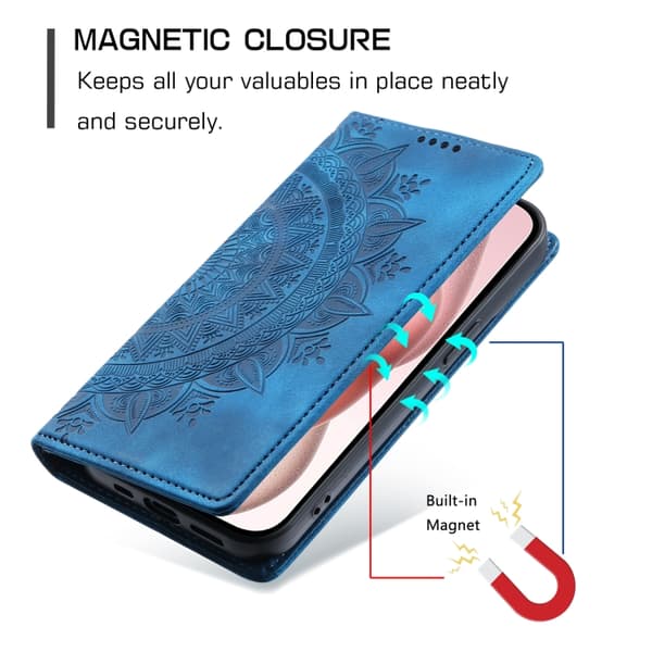 iPhone 16 Pro Max Totem Prägad Magnetisk Läder Skal - Elegant Fodral för iPhone 16 Pro Max Blå