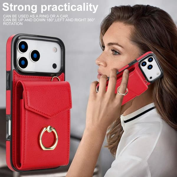 iPhone 18 Pro Max / iPhone 17 Pro Max Skal med Ringhållare och RFID-kortfack Röd