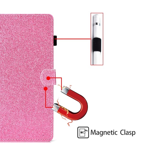 Samsung Galaxy Tab A9 / A11 Glittrig PU Tabletfodral med Sömn/Väckfunktion Rosa