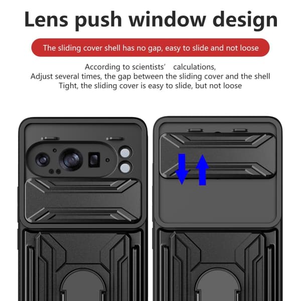 för Pixel 9 Pro XL Skal med Sliding Camshield TPU+PC och Kortfack Blå