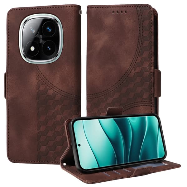 Redmi Note 14 Pro 5G / Note 14 Pro+ 5G - Prägad Rhombus Stjärnläder fodral Brun