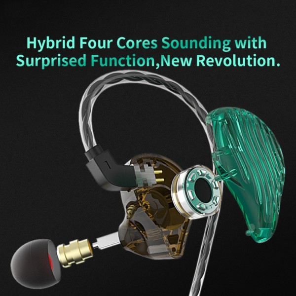 CVJ-CSE Ring Iron Hybrid Music Running Sports In-Ear Wired Headphone, Style:Med mikrofon Grön
