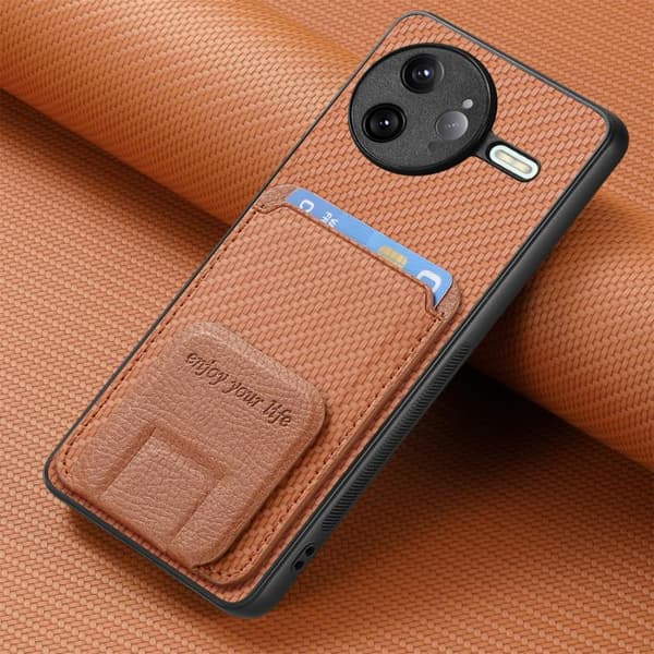Redmi K80 Pro / Poco F7 Ultra - Kolfiber Kortväska med Fällbart Ställ Brun