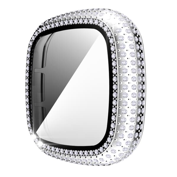 För Fitbit Versa 3 / Fitbit Sense Diamond PC + watch i case glas Silver