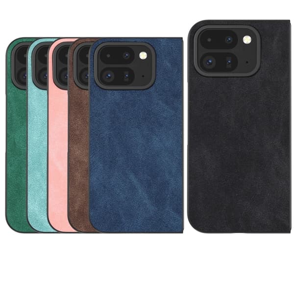 för Pixel 9 Pro Fold - Full Coverage Skal i Svart PU Läder Rosa